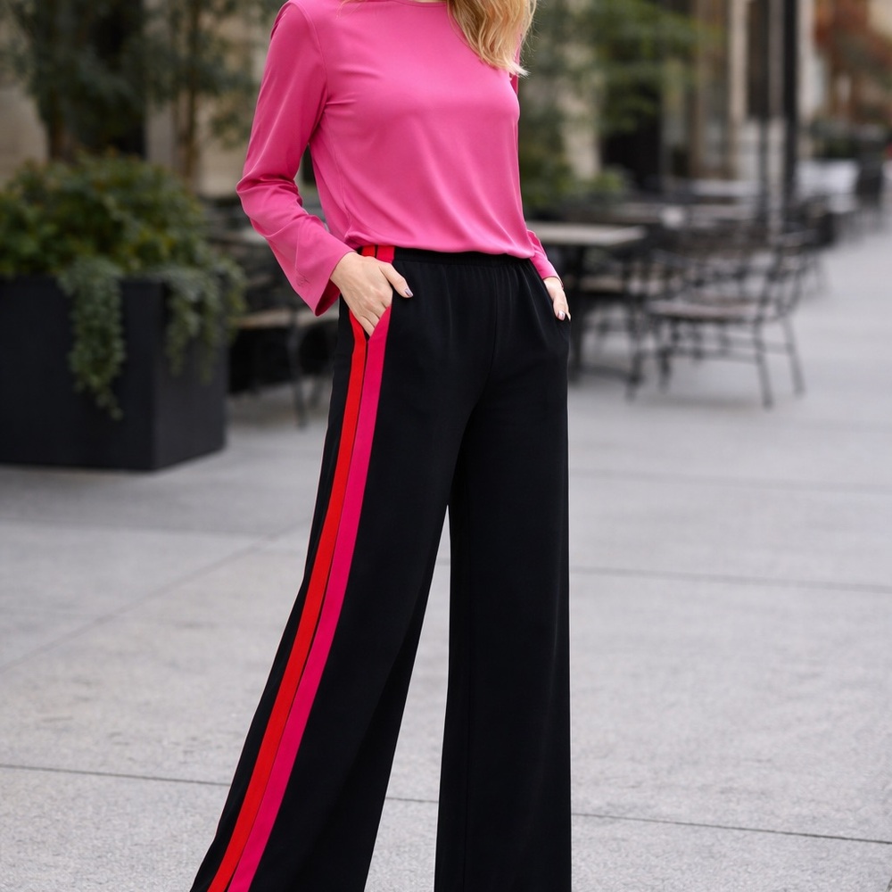 Zara Black Pants with Pink and Red Stripes with ankle zipper L